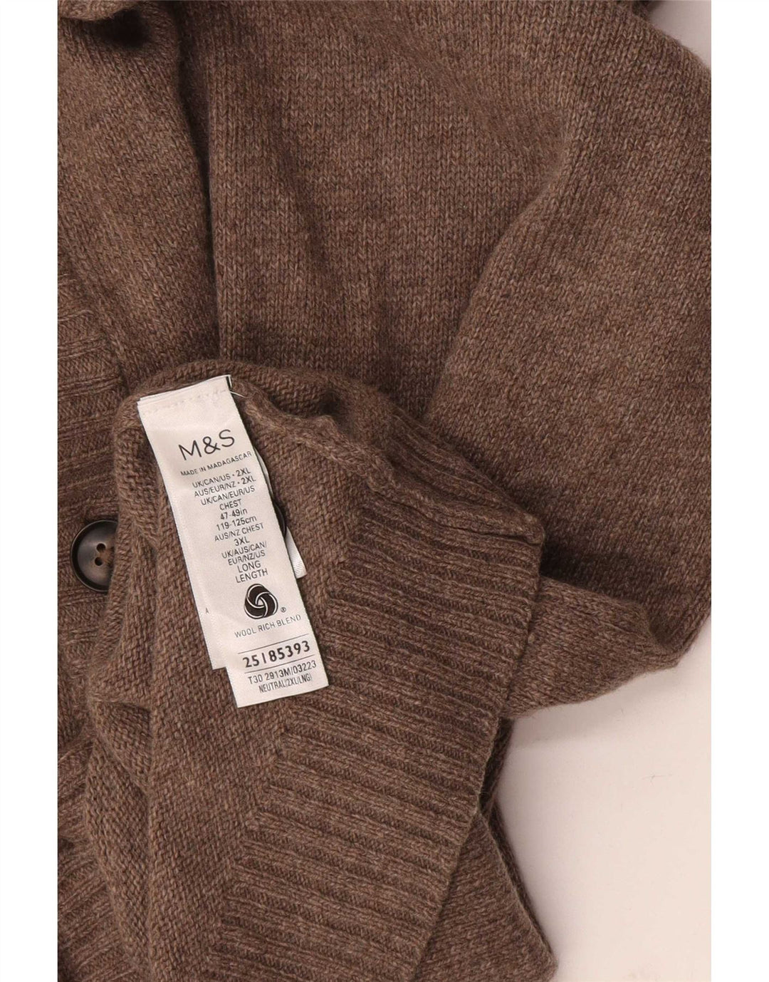Marks & Spencer Męski sweter kardigan 2XL Brązowy, wełniany plamki