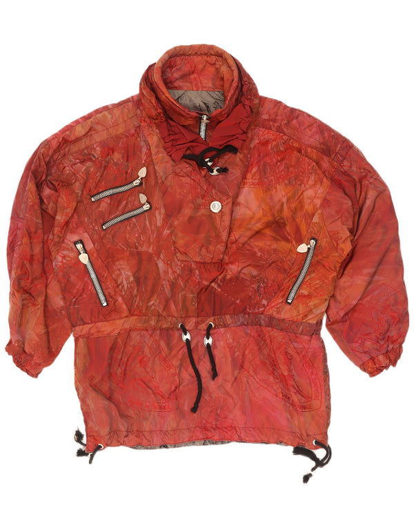 Vintage damska kurtka Anorak o luźnym kroju z abstrakcyjnym wzorem UK 44 2XL czerwona