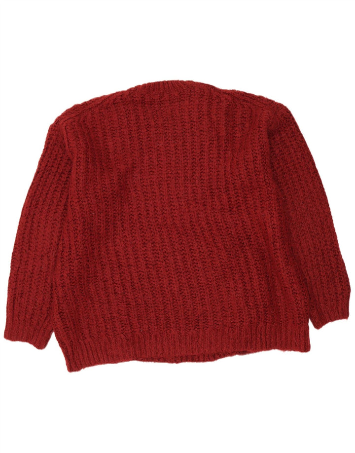 Damski sweter oversize ZARA z okrągłym dekoltem UK 16, duży, czerwony akryl