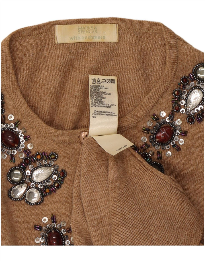Marks & Spencer Damski sweter kardigan z abstrakcyjnym wzorem UK 14 Średni brąz