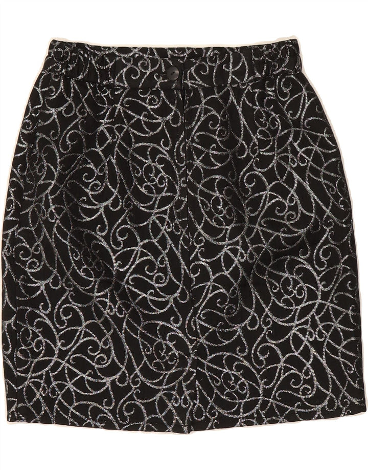 VINTAGE Womens Abstract Pattern Pencil Skirt IT 38 XS W26  Black Acetate Vintage Vintage and Second-Hand Vintage from Messina Hembry 