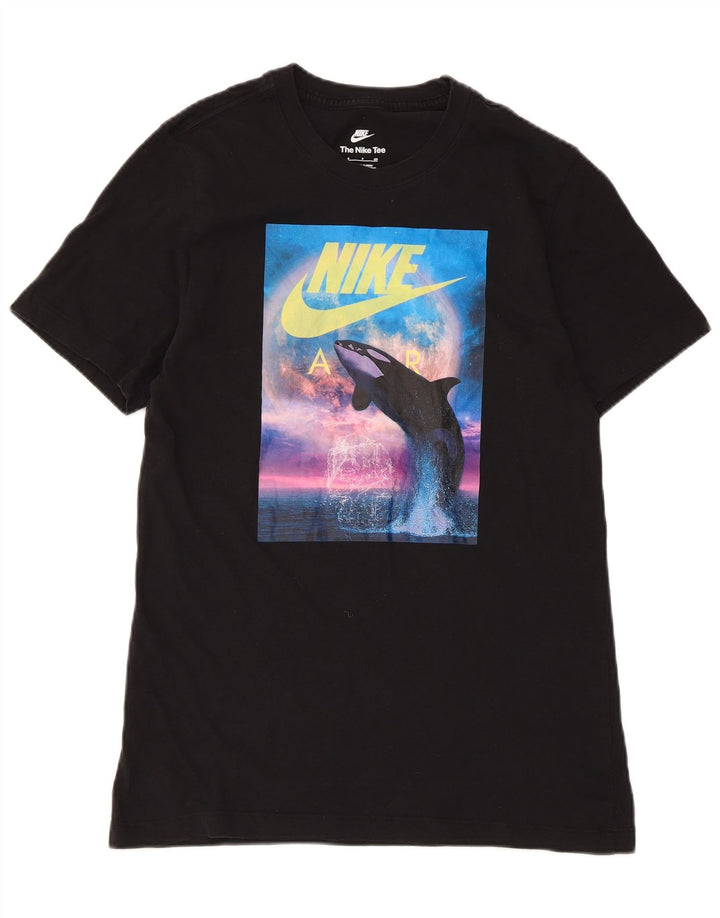 Męski T-shirt z grafiką Nike, mały, czarny, bawełniany