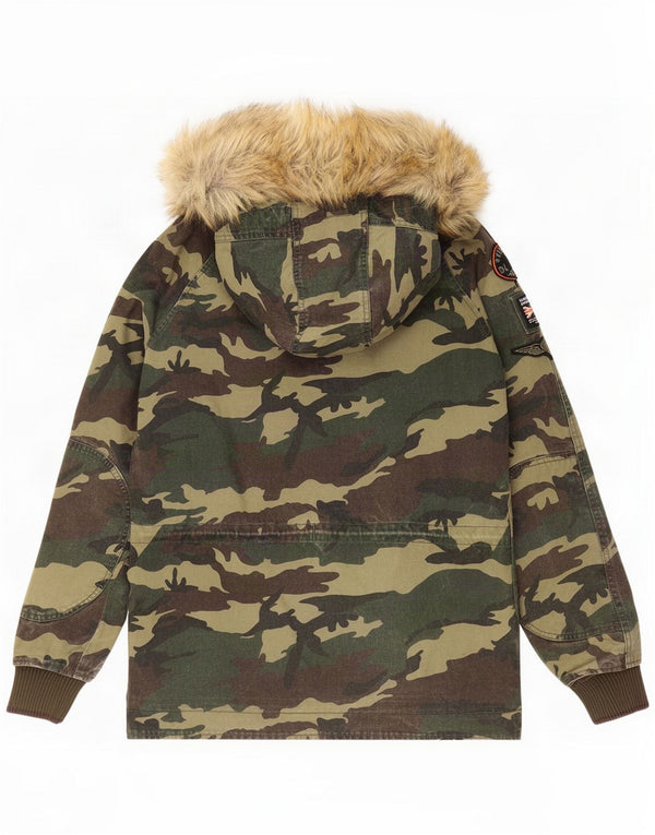 Superdry Męska kurtka wojskowa z kapturem The Rookie UK 34 XS Khaki w kamuflażu