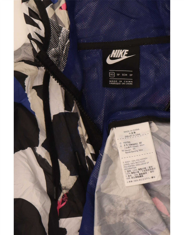 Damska kurtka przeciwdeszczowa z kapturem i kapturem Nike UK 6 XS, wielokolorowa, geometryczna