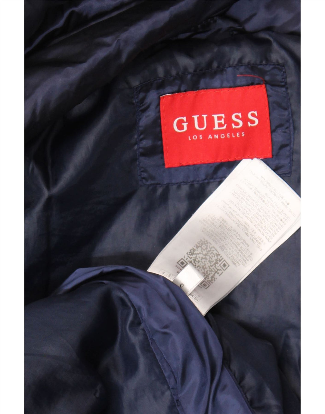 Guess Damski, oversize'owy, ocieplany płaszcz z kapturem UK 10, mały, granatowy, poliamid