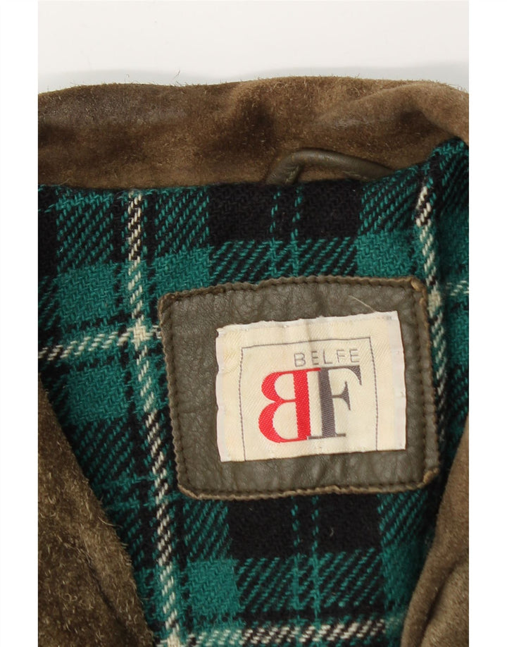 Męska kurtka skórzana typu bomber Belfe & Belfe UK 38, średni khaki, blok kolorów