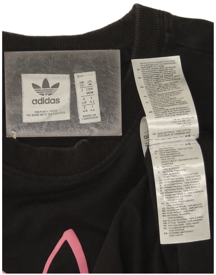 Damska koszulka graficzna Adidas z długim rękawem UK 14, średnia czarna bawełna