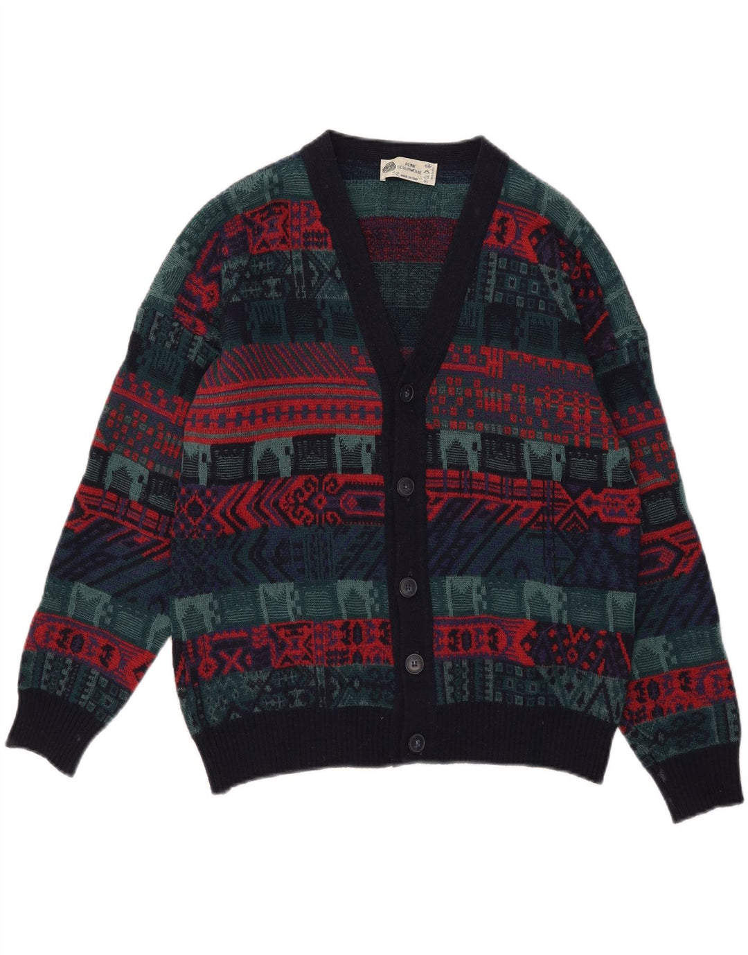 Sweter męski w stylu vintage IT 52, duży, wielobarwny, geometryczny wełniany