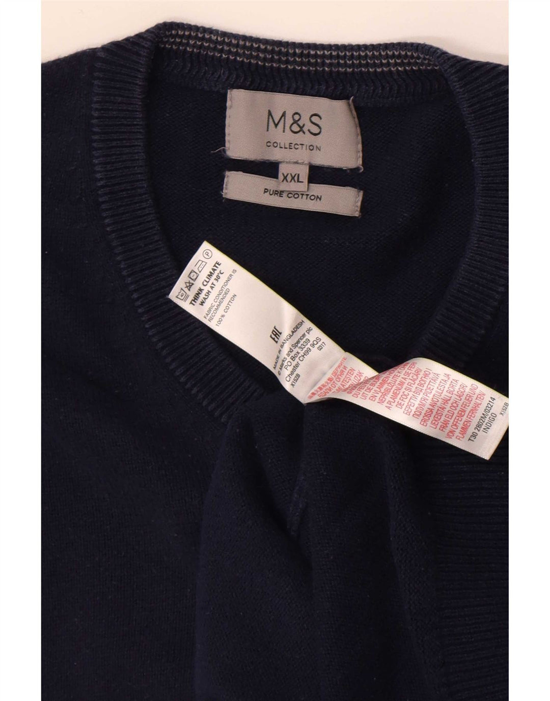 Marks & Spencer Męski sweter z dekoltem w kształcie litery V, 2XL, granatowy, bawełniany
