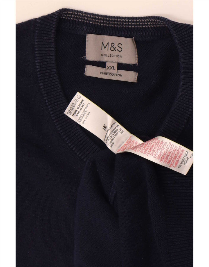Marks & Spencer Męski sweter z dekoltem w kształcie litery V, 2XL, granatowy, bawełniany