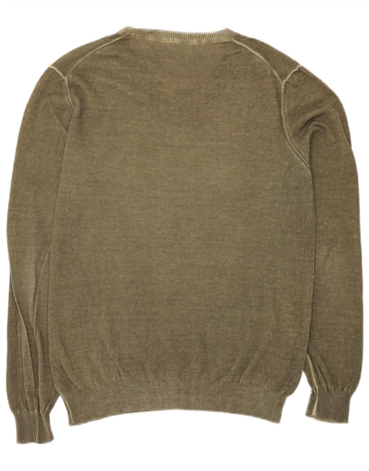 Męski sweter Sisley z dekoltem w kształcie litery V, duży khaki