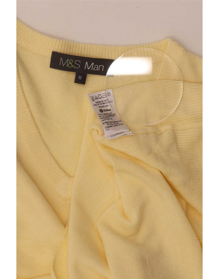 Marks & Spencer Męski sweter z dekoltem w kształcie litery V, średni żółty akryl