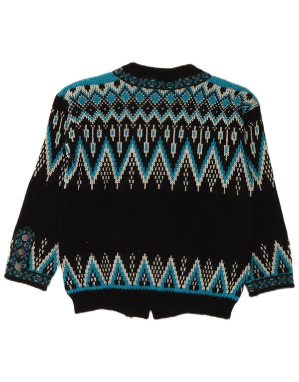 Sweter damski w stylu vintage, UK 14, średni czarny, wełna Fair Isle