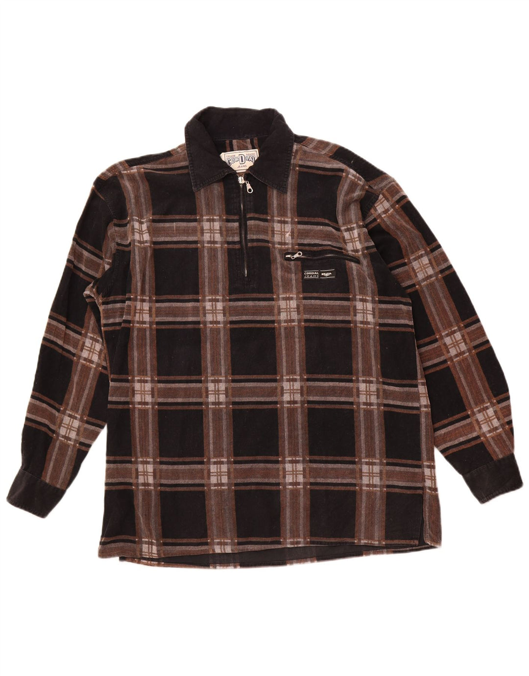 Vintage męska koszula pulowerowa XL, brązowa, bawełniana kratka