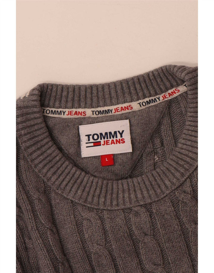 Męski sweter z okrągłym dekoltem Tommy Hilfiger, duży, szary, bawełniany
