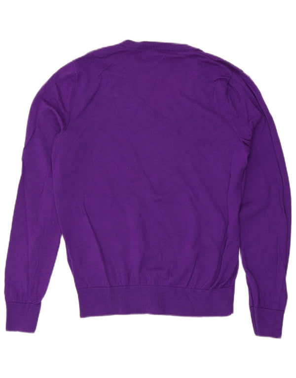 Damski sweter z dekoltem w kształcie litery V, Ralph Lauren, UK 18 XL, fioletowa wełna merynosów