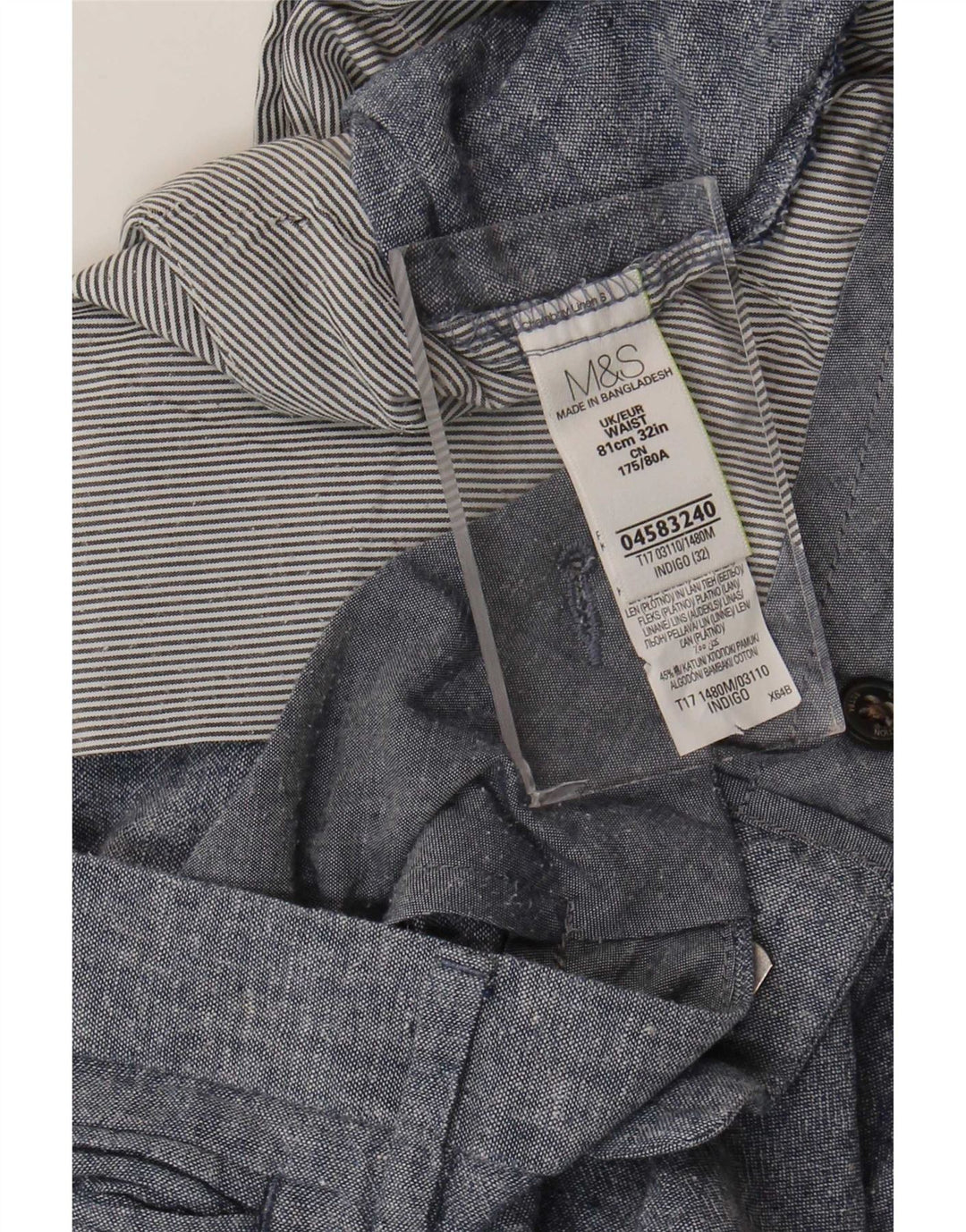 Marks & Spencer Męskie spodenki Chino W32 Średni niebieski lniany