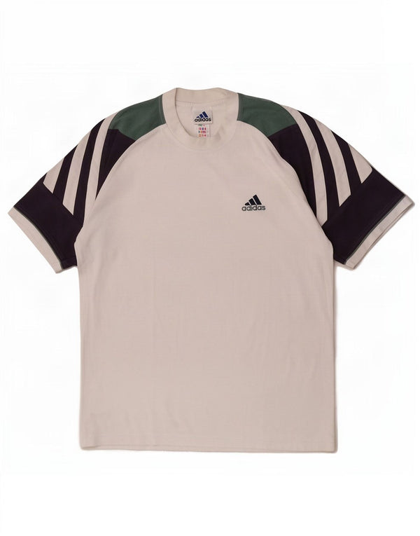 Adidas Męska koszulka Top UK 38/40 Średnia biała bawełna z blokami kolorów