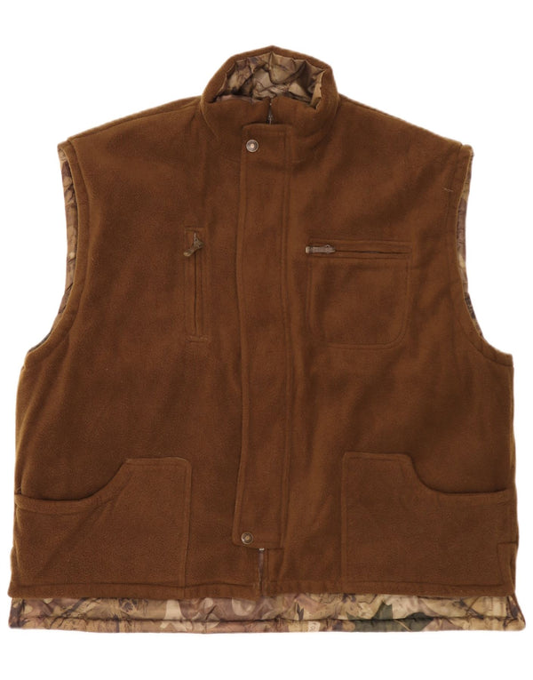 Dwustronna kamizelka polarowa męska Vintage UK 46 3XL Brązowa, poliester w kamuflażu