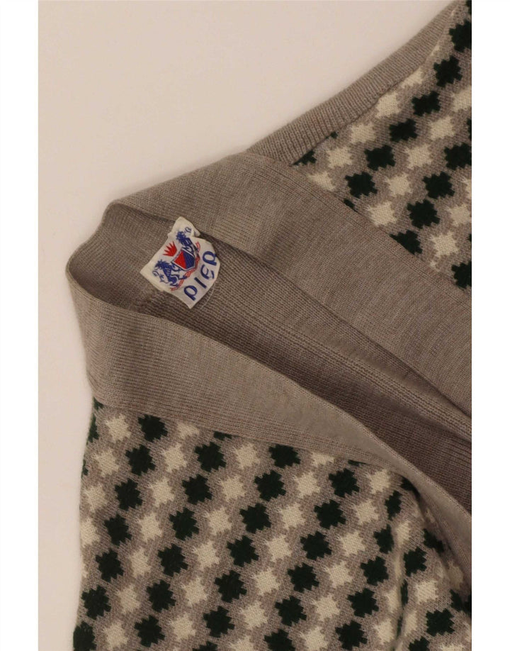 Sweter damski w stylu vintage, UK 8, mały, beżowy, geometryczny