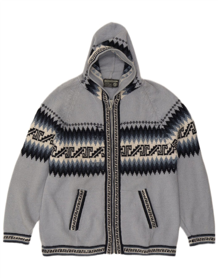 Damski sweter rozpinany z kapturem UK 16, duży niebieski geometryczny