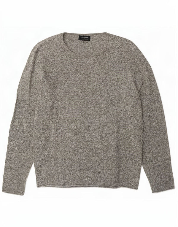 Męski sweter Zara z dekoltem w łódkę, duży, szary, bawełniany w plamki