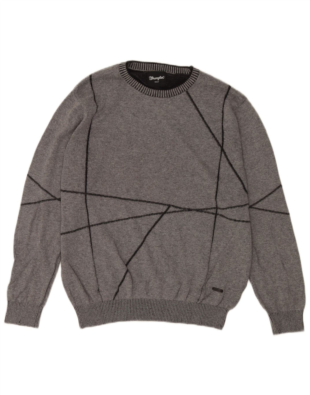 Wrangler Męski sweter z okrągłym dekoltem Średni szary, geometryczny, bawełniany