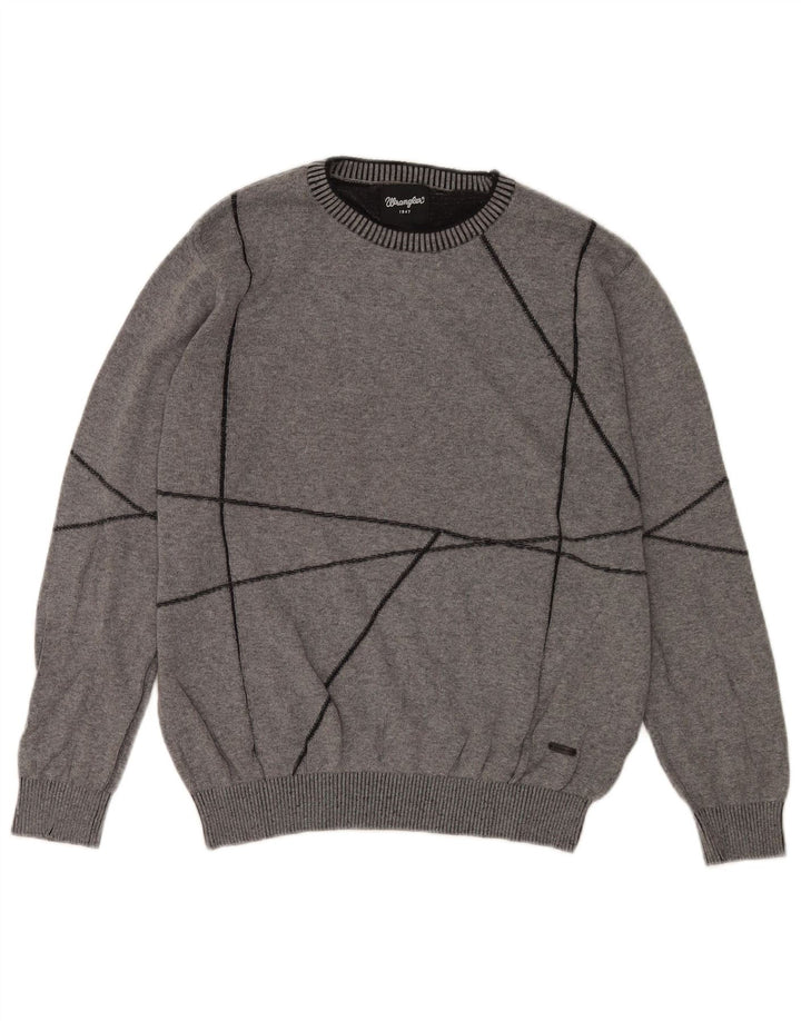Wrangler Męski sweter z okrągłym dekoltem Średni szary, geometryczny, bawełniany