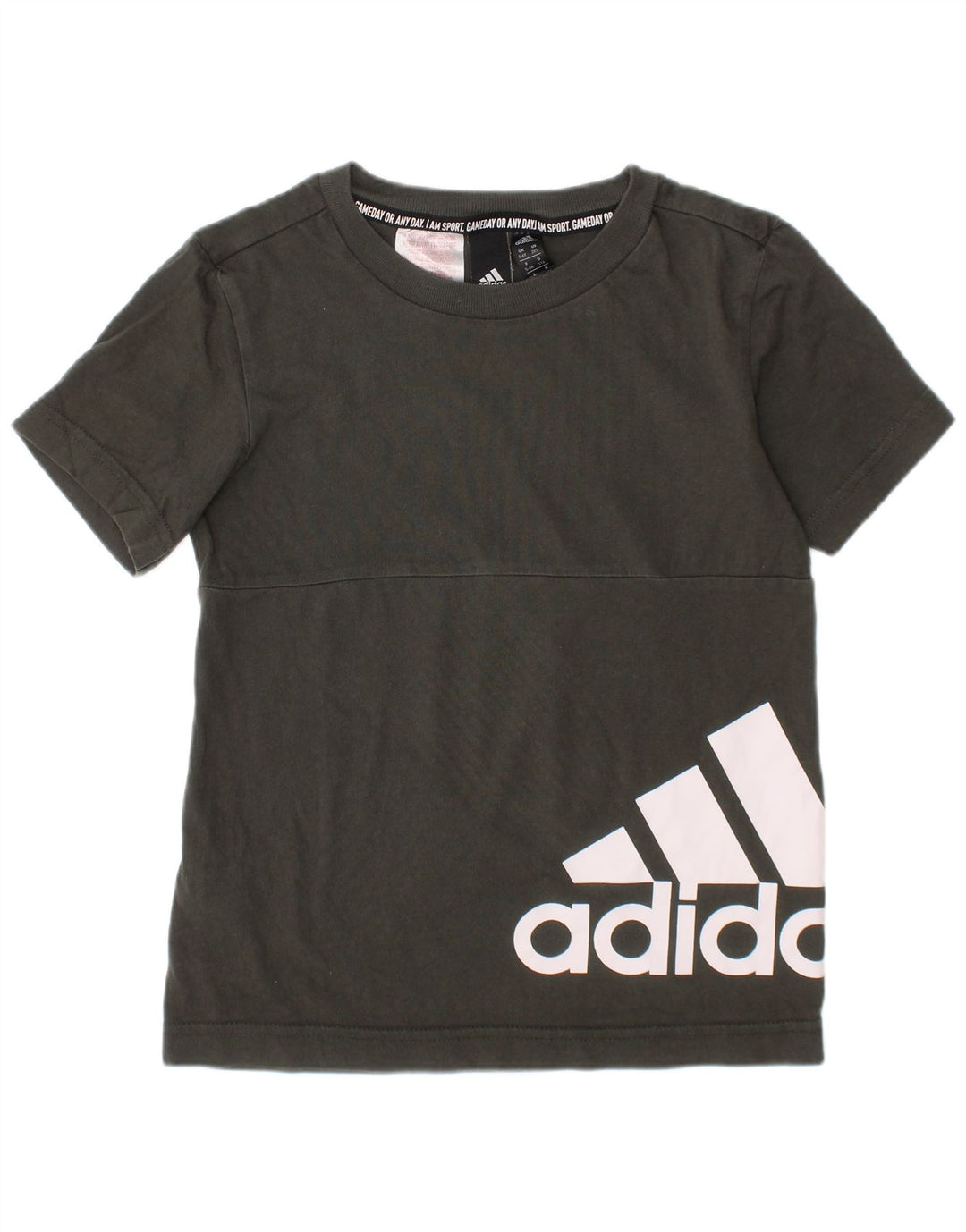 Chłopięca koszulka z grafiką Adidas, 5-6 lat, bawełna khaki