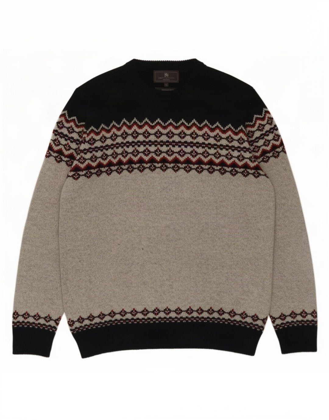 Marks & Spencer Męski sweter z okrągłym dekoltem, średnioszary Fair Isle