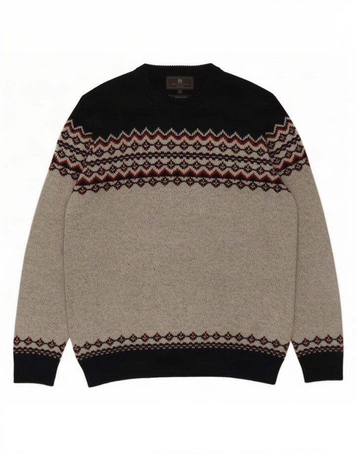Marks & Spencer Męski sweter z okrągłym dekoltem, średnioszary Fair Isle