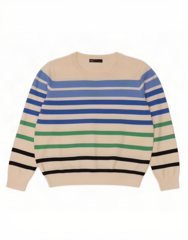 Marks & Spencer Womens Boat Neck Jumper Sweater UK 16 Large Blue Striped