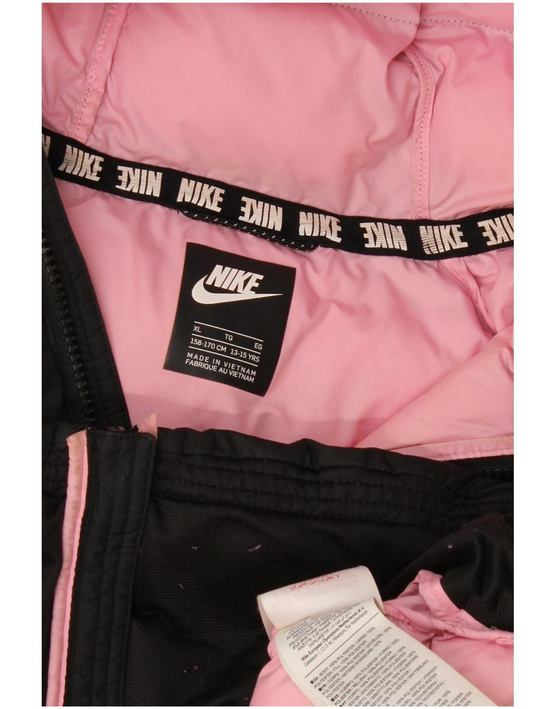 Wyściełana kurtka dziewczęca z kapturem i kapturem Nike 13-14 lat XL, czarna, poliestrowa