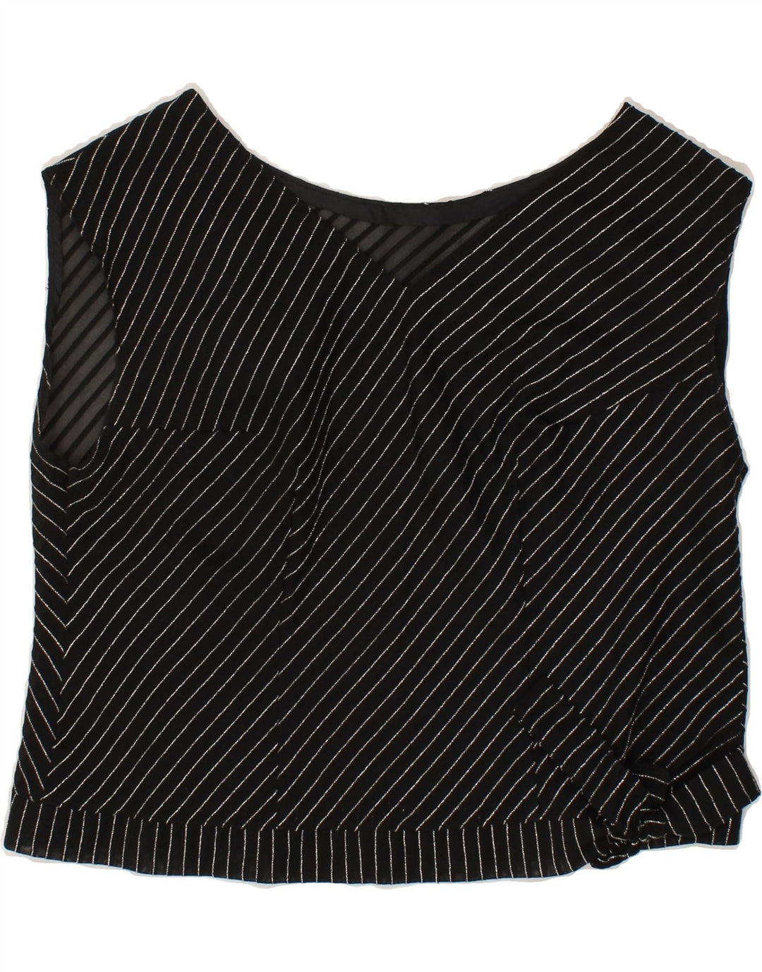 VINTAGE Womens Crop Blouse Top UK 14 Medium Black Striped Vintage Vintage and Second-Hand Vintage from Messina Hembry 