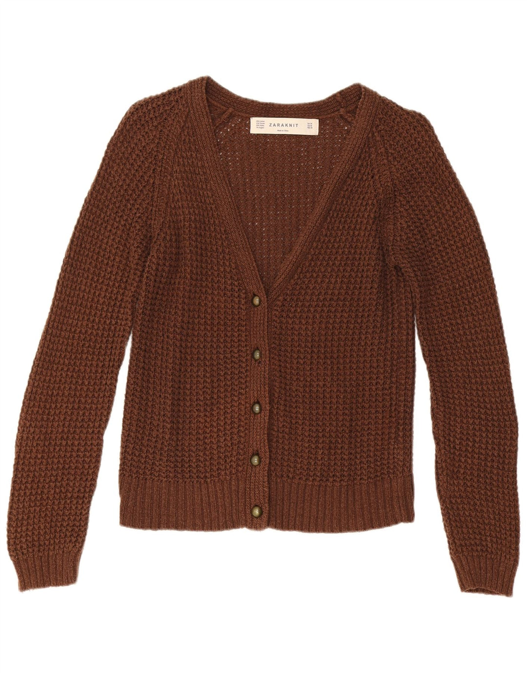 Sweter damski Zara Cardigan UK 12 Średni brązowy bawełniany