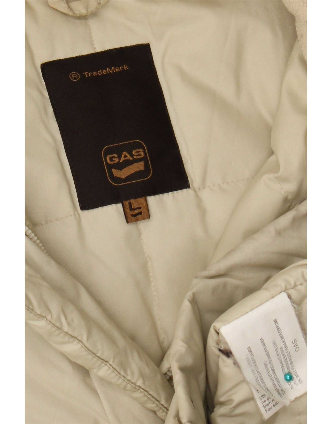 Damska ocieplana kurtka z kapturem Gas UK 14, duża, beżowa, nylonowa