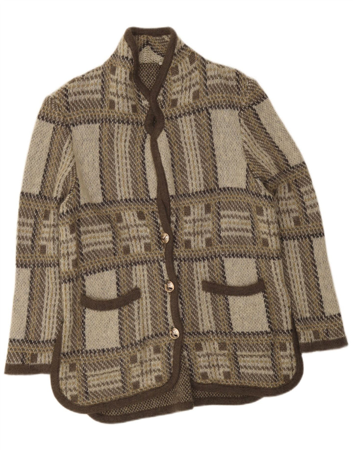 Sweter damski w stylu vintage, UK 16, duży, szary, wełniany w kratkę