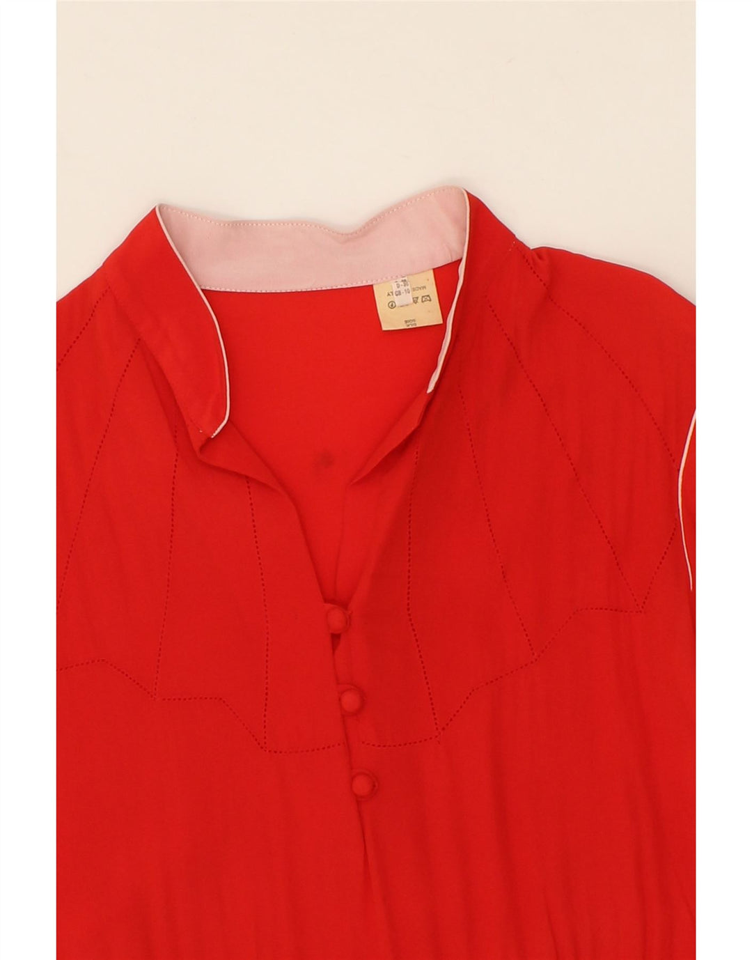 VINTAGE Womens Long Sleeve Basic Dress UK 10 Small Red Acetate Vintage Vintage and Second-Hand Vintage from Messina Hembry 