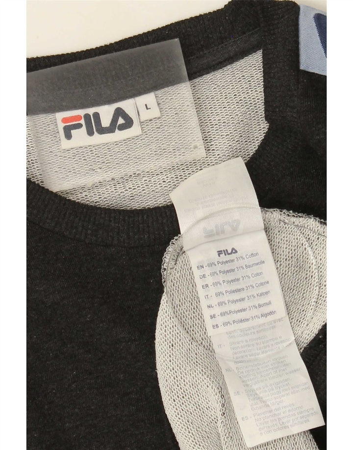 Męski sweter z grafiką Fila, duży, szary, kolorowy poliester