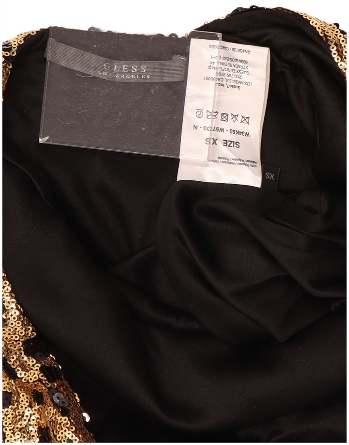 Damska obcisła sukienka GUESS z długim rękawem i cekinami, UK 6 XS, złota, geometryczna