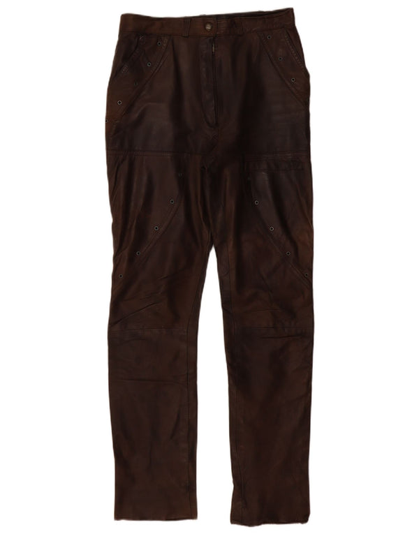 Spodnie damskie VINTAGE proste skórzane EU 36 małe W28 L30 brązowa skóra