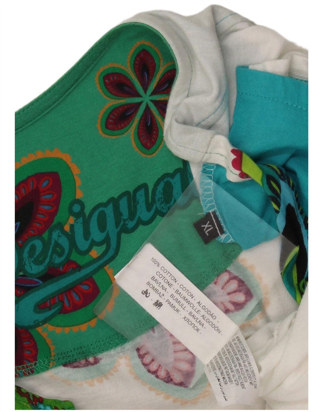 DESIGUAL Damski graficzny asymetryczny top tunikowy UK 18 XL, wielobarwny w kwiaty