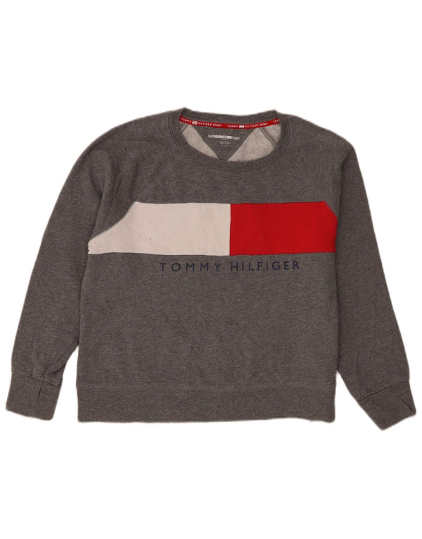 Damska bluza Tommy Hilfiger UK 16, duża, szara, z blokami kolorów