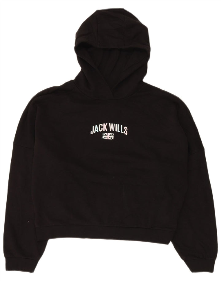 JACK WILLS Dziewczęcy, oversize'owy sweter z kapturem i grafiką, 14-15 lat, czarny