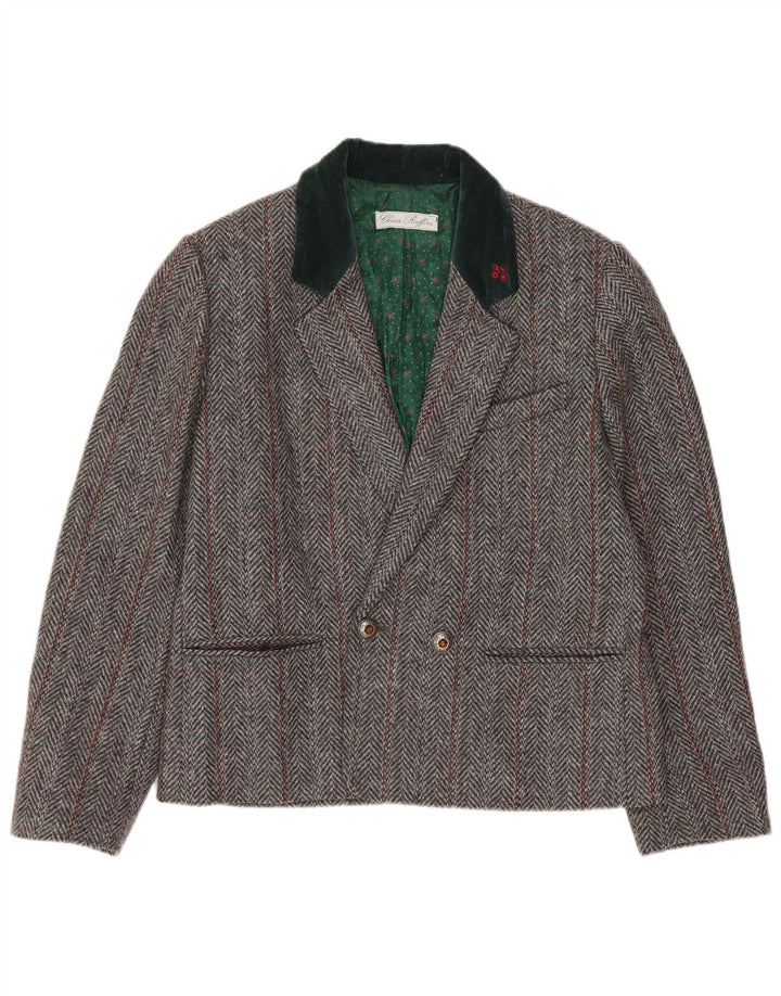 Damska marynarka dwurzędowa w stylu vintage, UK 14, średnioszara, w jodełkę