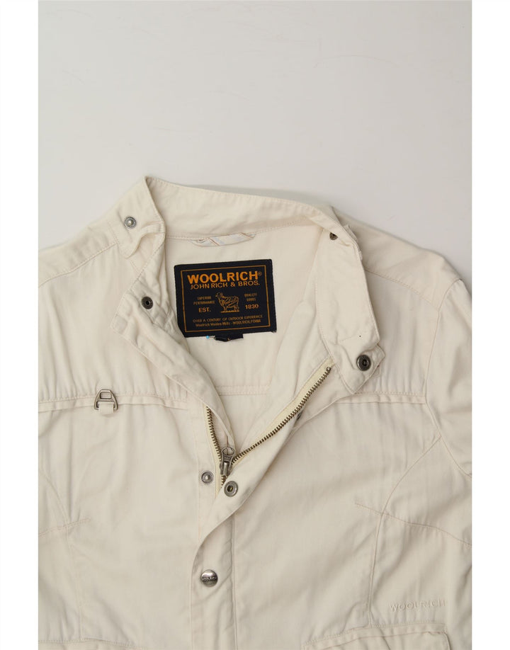 WOOLRICH Womens Denim Jacket UK 14 Large Off White Cotton Vintage Woolrich and Second-Hand Woolrich from Messina Hembry 