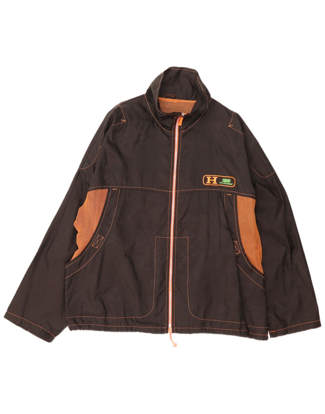 Męska kurtka przeciwdeszczowa Vintage UK 42 XL Czarny nylon z blokami kolorów