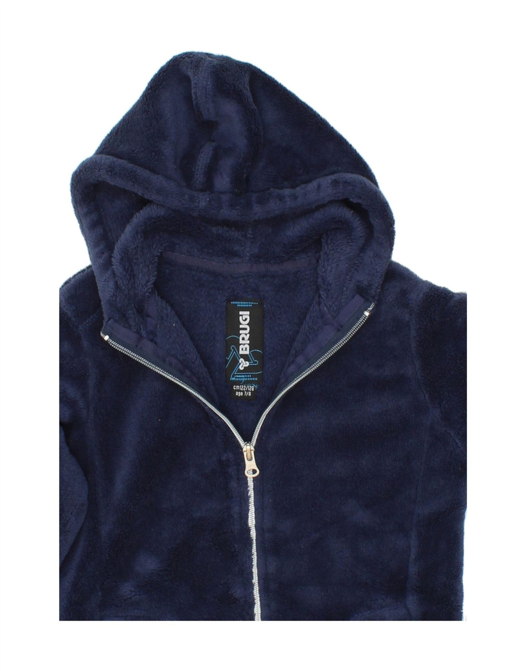 BRUGI Girls Hooded Fleece Jacket 7-8 Years Navy Blue Polyester Vintage Brugi and Second-Hand Brugi from Messina Hembry 