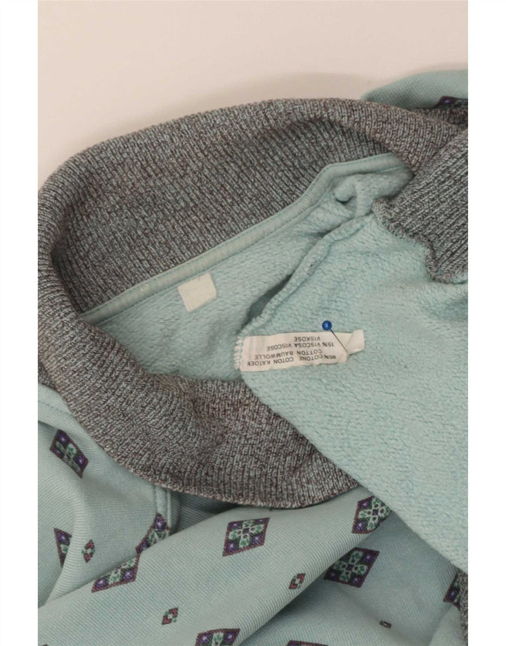 Męska bluza polo w stylu vintage, sweter, średnia niebieska, geometryczna bawełna
