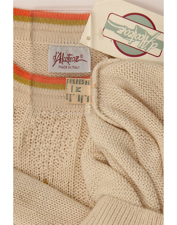 ALCATRAZ Womens Crew Neck Jumper Sweater UK 14 Medium Beige Argyle/Diamond Vintage Alcatraz and Second-Hand Alcatraz from Messina Hembry 